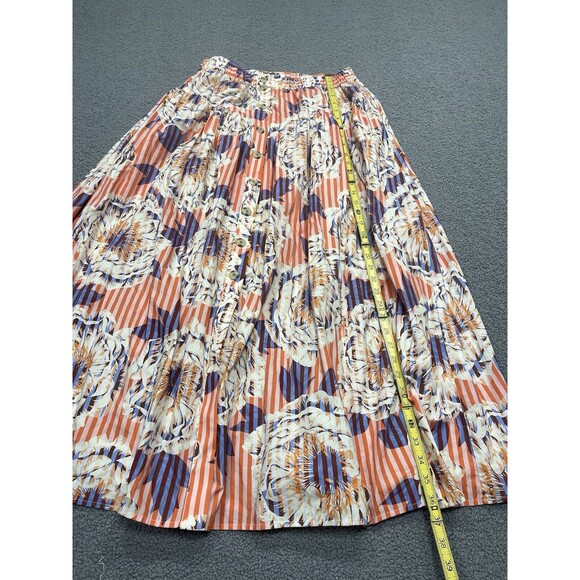 Anthropologie Midi Skirt Button Front Orange Floral Preppy Vacay Boho Sz S NWT - Picture 4 of 9